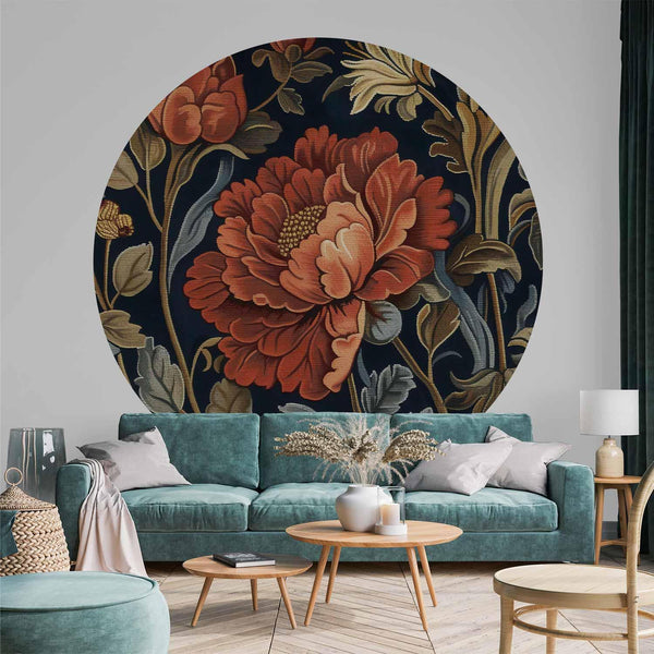 Carta da parati rotondi - Tapestry-style large retro flowers