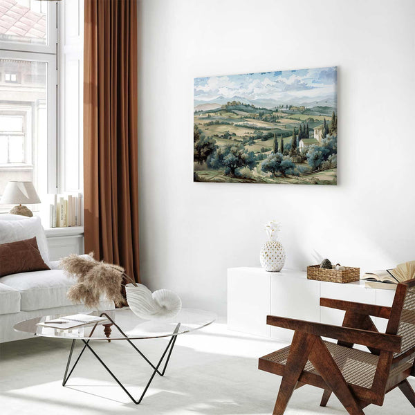 Quadro - Landscape with Green Fields and Trees Tuscan Sunny View