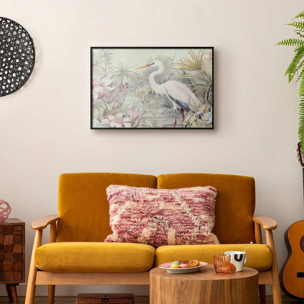 Poster - Heron Wading in a Pond - illustration in light colors