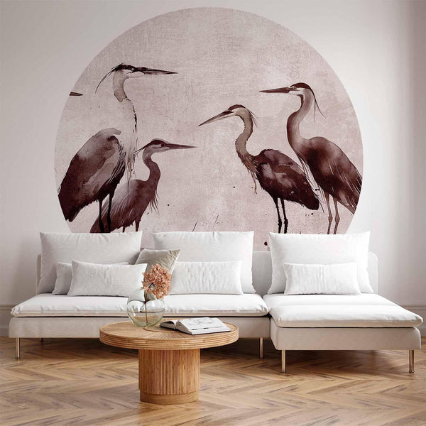 Carta da parati rotonda - Herons painted with ink