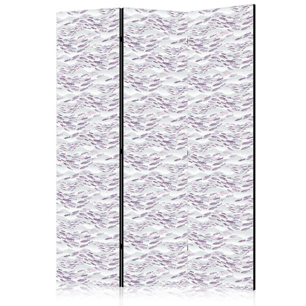 Paravento - Fish in Subdued Colors - Shoal of Small Fish in Light Purple and Delicate Pink Against Gray Waves