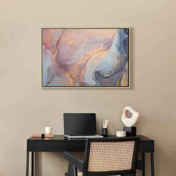 Quadro - Pink and blue marble - abstract watercolour with gold accents