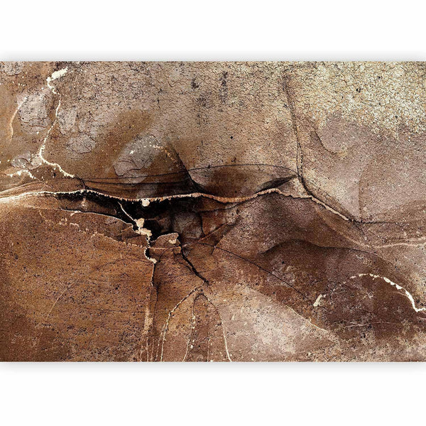 Carta da parati - Rock abstraction - brown and beige pattern in the style of cracked stone