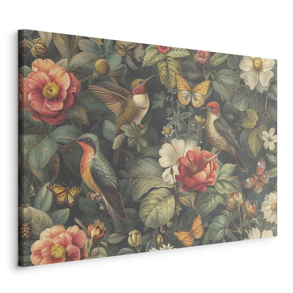 Quadro - Flowers, birds and butterflies – vintage-style illustration