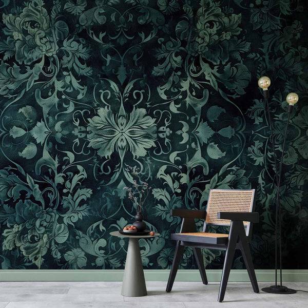 Carta da parati - Oriental Pattern Carpet: Emerald Ornaments and Worn Patterns