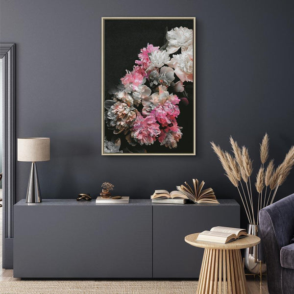 Quadro - Peony Charm (1-part) - Colorful Bouquet on Black Background