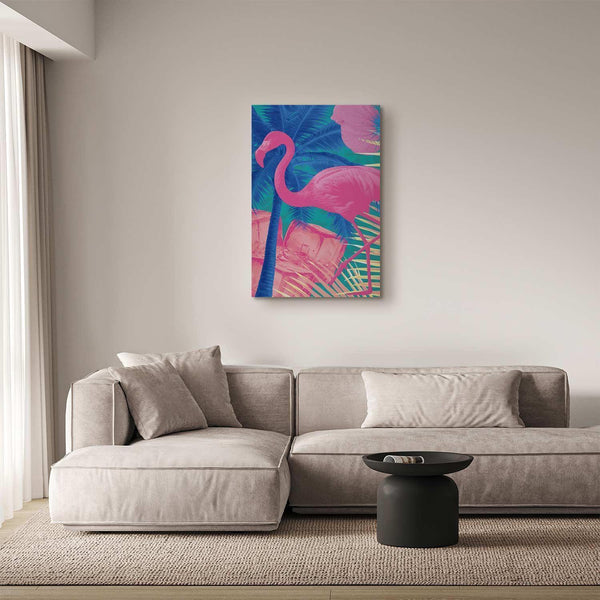 Quadro - Pink Flamingo - Abstract Flamingo Against Palms and Ice Cubes