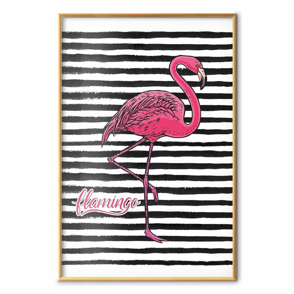 Poster - Black Stripes and Flamingo