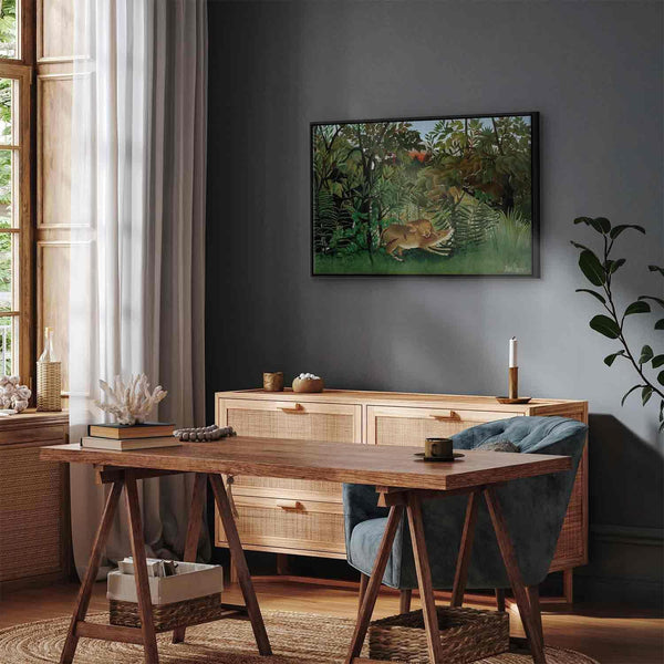 Quadro - Henri Rousseau – Le Lion ayant faim se jette sur l'Antilope