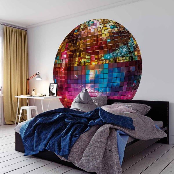 Carta da parati rotonda - Gold disco ball