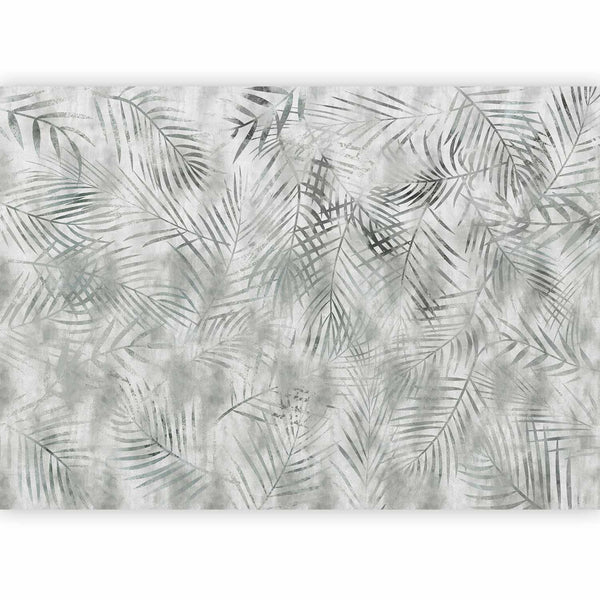 Carta da parati - Minimalist landscape - nature motif with grey exotic leaves