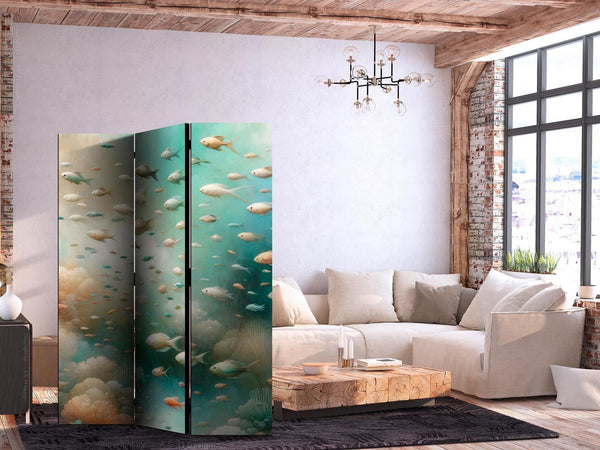 Paravento - Spectacular Underwater Landscape - Fish in an Underwater World in Turquoise Blue Beige and Delicate Orange Colors