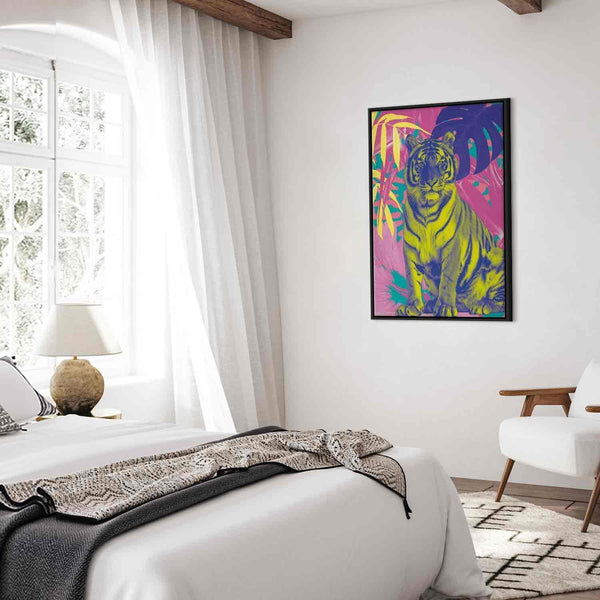 Quadro - Colorful Tiger - Intense Colors of a Tiger Surrounded by Tropical Plants