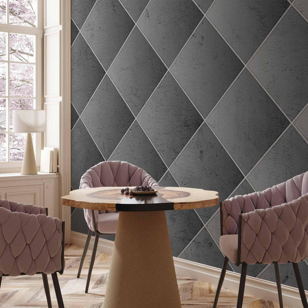 Carta da parati - Grey symmetry - geometric concrete pattern with white joints