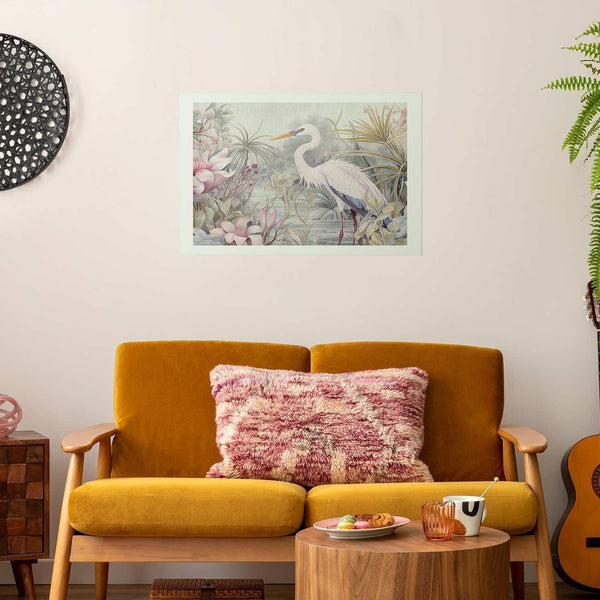 Poster - Heron Wading in a Pond - illustration in light colors
