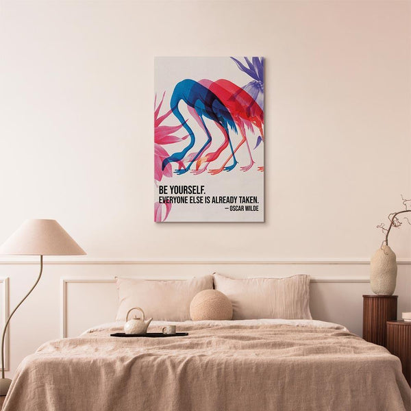 Quadro - Colorful Flamingos - Inspirational Quote with Colorful Bird Silhouettes