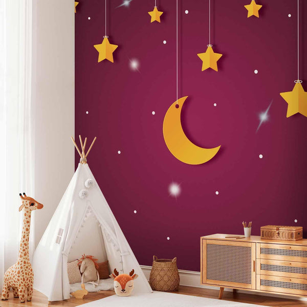 Carta da parati - Skyline - violet night sky landscape with stars for children