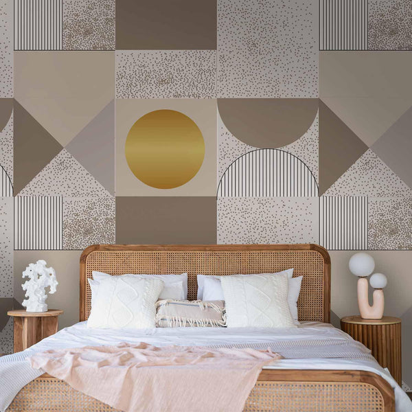 Carta da parati - Beige and Gold Geometric Pattern