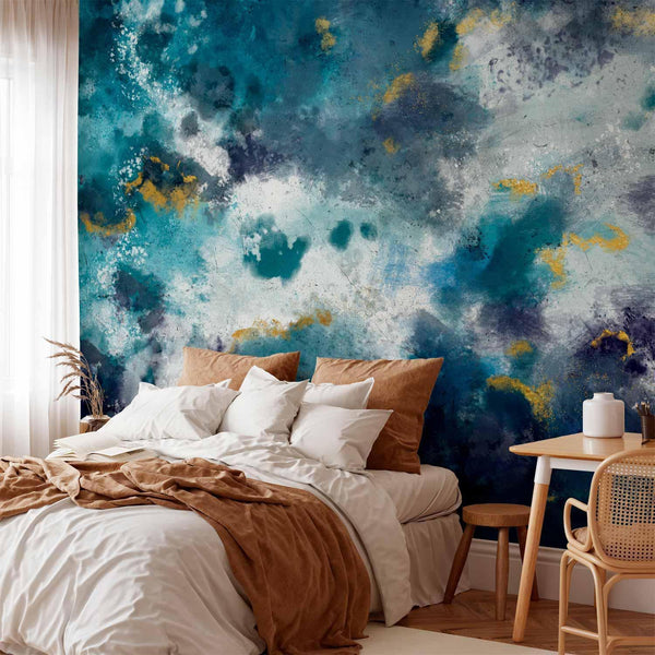Carta da parati - Stormy ocean - abstract blue composition in watercolour style
