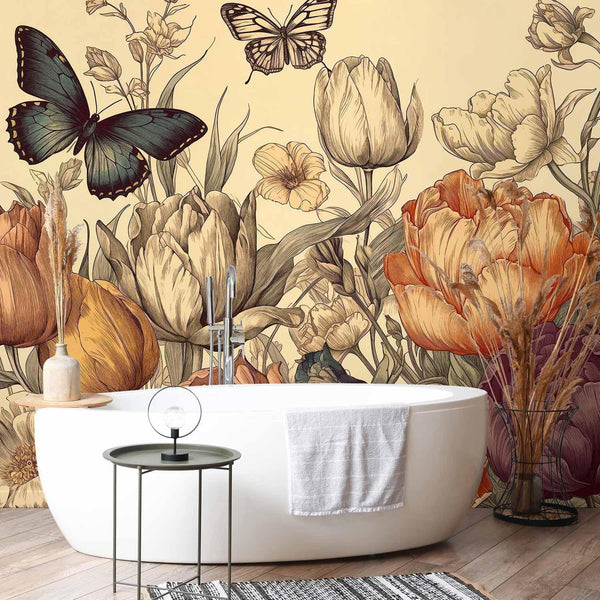 Carta da parati - Colourful tulips on a cream background