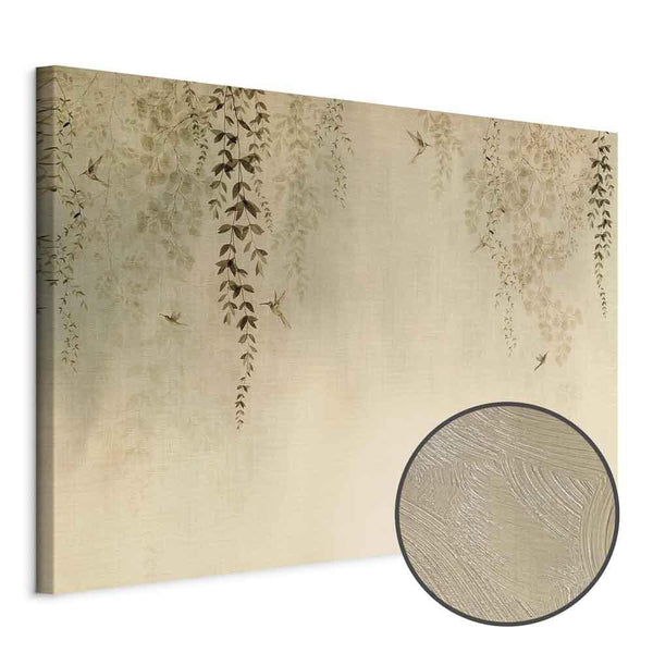 Quadro - Spring Orchard - Hummingbirds Among Tree Branches in Beige Shades