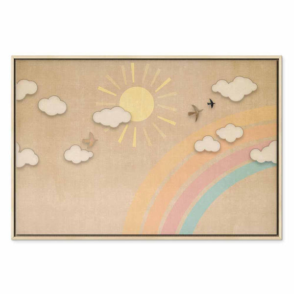 Quadro - Holiday Sky - Sunny Day with a Rainbow and Flying Birds