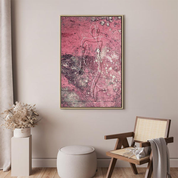 Quadro - Figure on Pink Background (1-part) - Female Silhouette in Marble