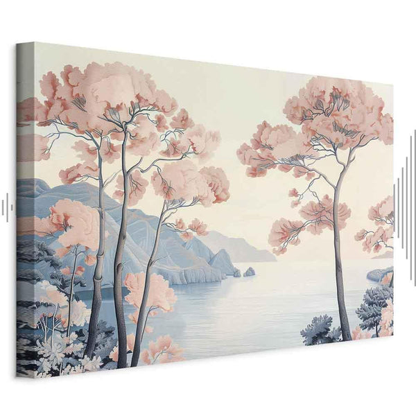 Quadro - Landscape with the Ocean Cliffs and Trees in Delicate Pink Shades