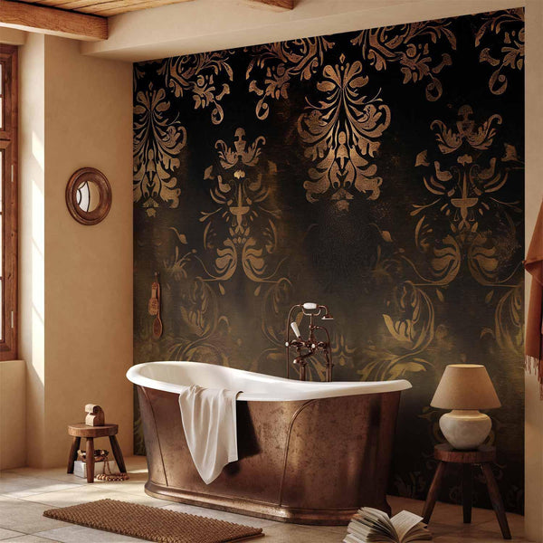 Carta da parati - Baroque Ornaments in Patinated Gold and Browns: Retro Motif