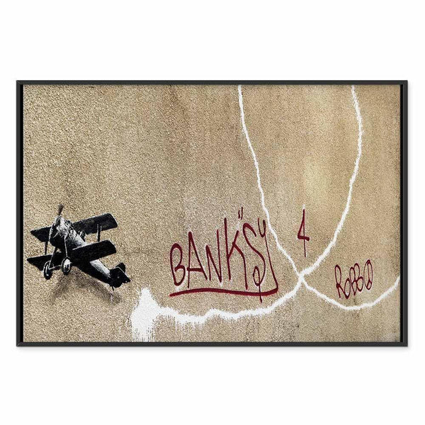 Quadro - Banksy's Plane (1-part) - Red Graffiti Text on Mural Background