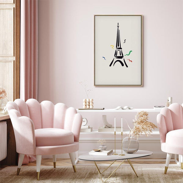 Quadro - Black Graphic Drawing of the Eiffel Tower on a Cream Background