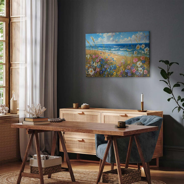 Quadro - Seascape – wildflowers and a view of the rough sea