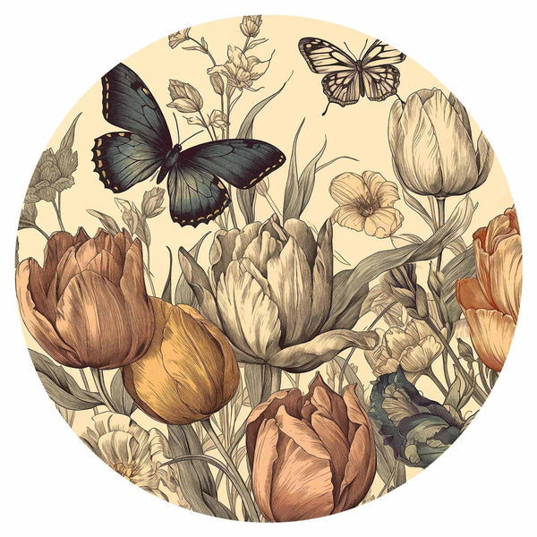 Carta da parati rotonda - Colourful tulips on a cream background