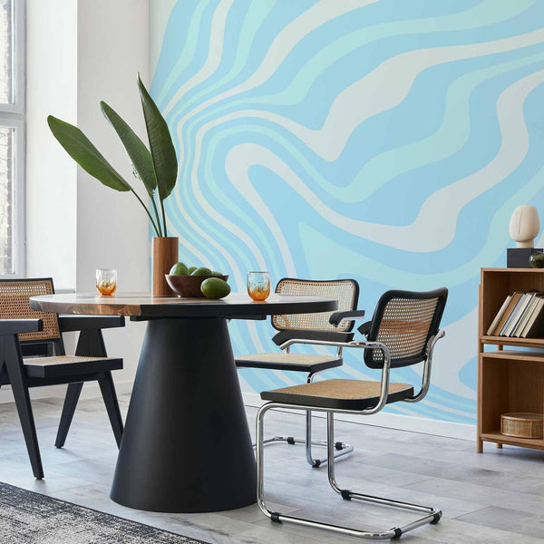 Carta da parati - Composition in Blues and Whites - Harmonious Abstract Waves in a Cool Color Tone