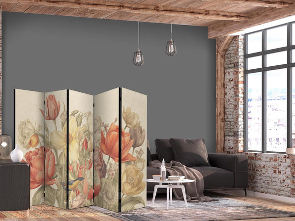 Paravento - Bouquet with Tulips - Colorful Flowers on a Light Background - Illustration