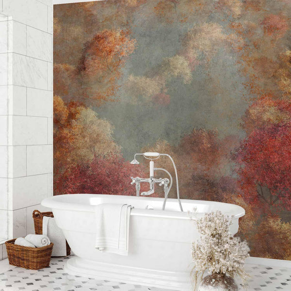 Carta da parati - Nature in autumn - landscape of autumn trees in painted retro style