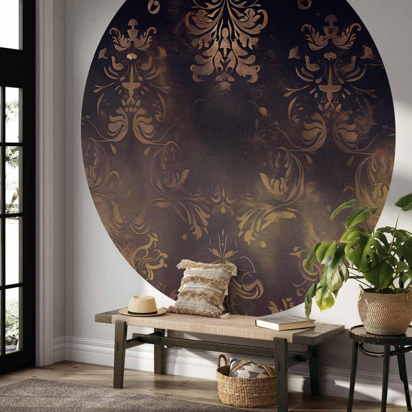 Carta da parati rotonda - Dark baroque patterns with gold accents