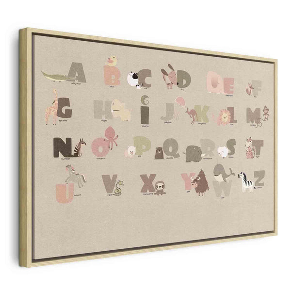 Quadro - Alphabet at the Zoo - Joyful Animals and Their Names on a Beige Background