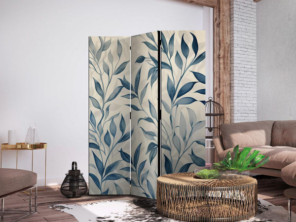 Paravento - Leaves in Blue Colors - Delicate Botanical Motif