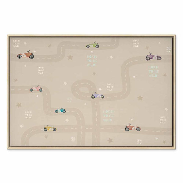 Quadro - Race - Colorful Cars on a Road on a Beige Background with Inscriptions