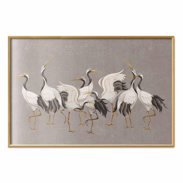 Poster - Crane Dance - light bird silhouettes on a warm-gray textured background