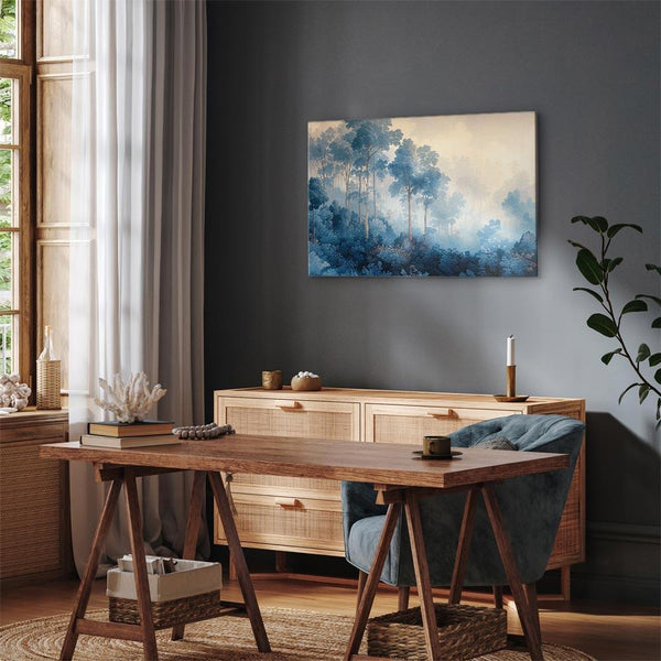 Quadro - Landscape with Trees in Illustrative Style Fairy-Tale Blue Forest