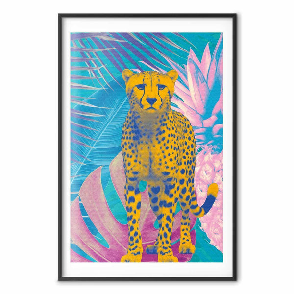 Poster - Exotic Leopard - colorful portrait of a cheetah against tropical leaves