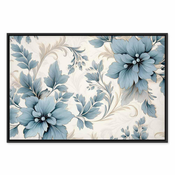Quadro - Turquoise Flowers in Retro Ambience Floristic Ornaments