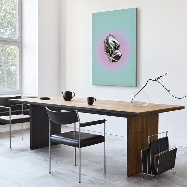Quadro - Metallic Form - Abstract Sculpture on a Mint Background with a Purple Halo