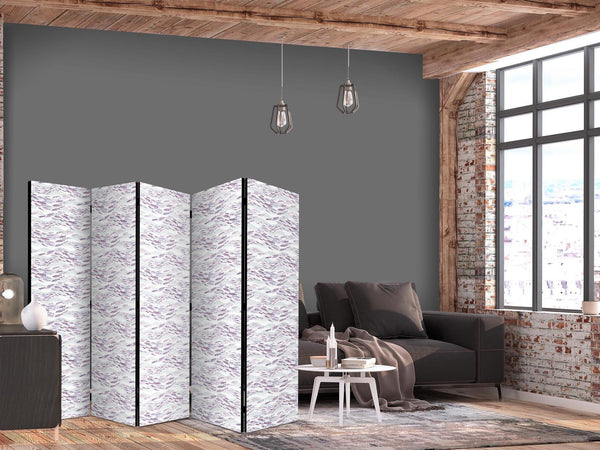 Paravento - Fish in Muted Colors - a School of Small Fishes in Light Purple And Delicate Pink Against Grey Waves