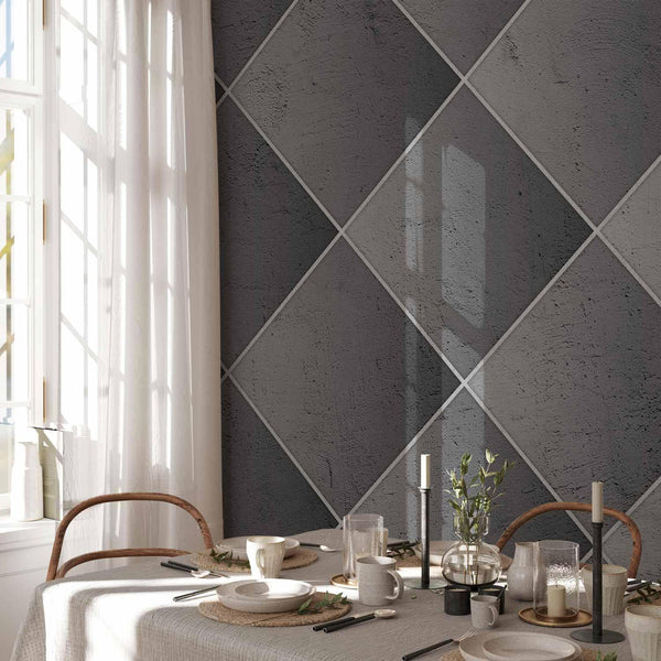 Carta da parati - Grey symmetry - geometric concrete pattern with white joints