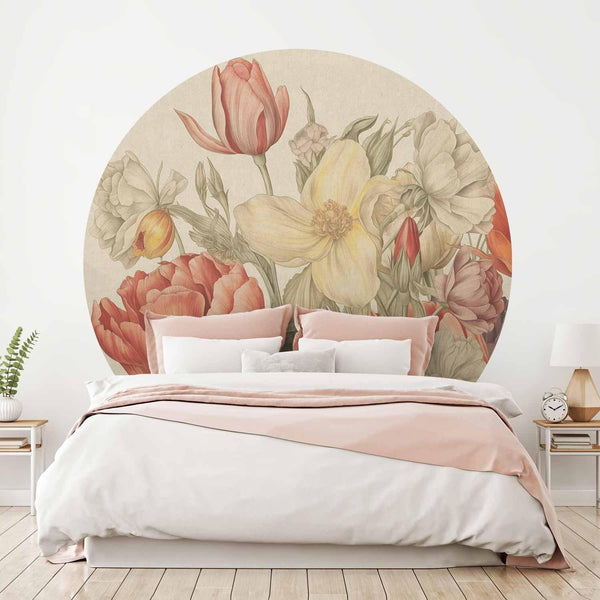 Carta da parati rotonda - Bouquet of flowers on a cream background