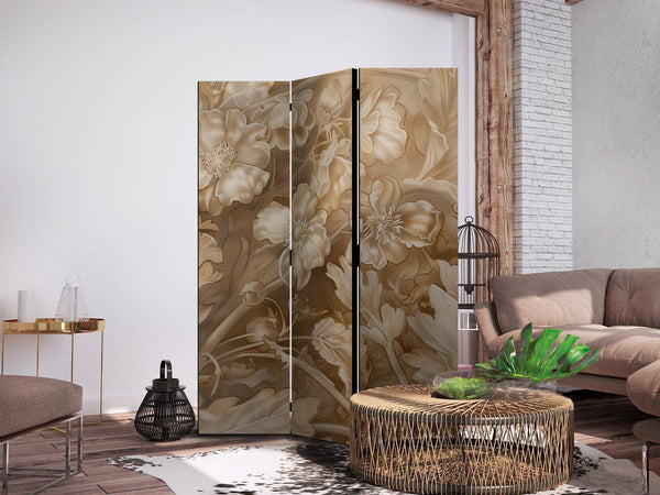 Paravento - Carved Floral Ornaments in Soft Sepia and Brown Tones
