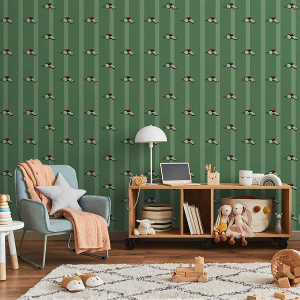 Tappezzeria murale - Sports Whistles - Repeating pattern on a striped green background